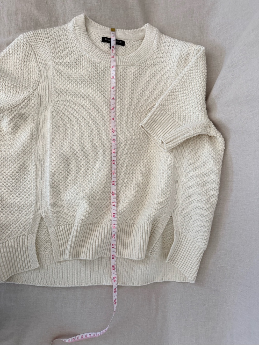 Banana Republic Oversized Textured Knit Sweater Ivory Cotton Blend Short Sleeve - Picture 9 of 12